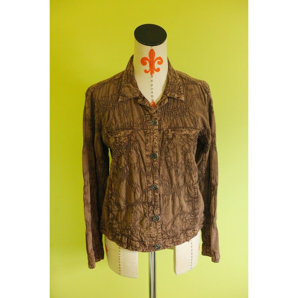 Christopher & Banks Brown Embroidered Floral Lightweight Jacket Shirt